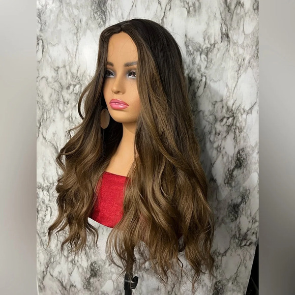 28 Inch Balayage Brown to  Caramel Wavy Hair Wig - Picture 6 of 7